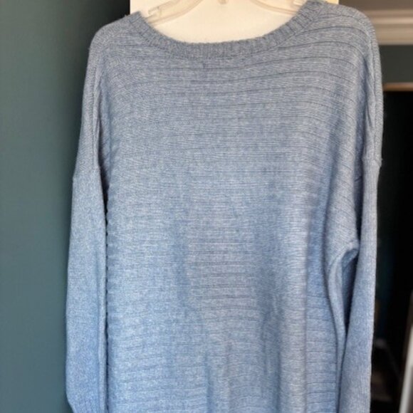 Tahari XL Blue Wash Sweater Long Sleeve Wool Tunic Casual Ribbed Stretch Cozy - Picture 3 of 8